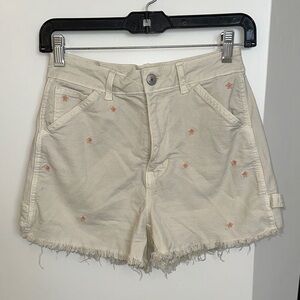 American Eagle Outfitters Cream Cargo Shorts with Flower Embroidery